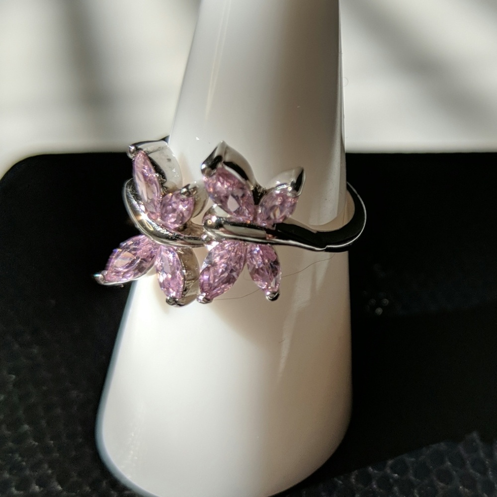 Dainty Sterling Pink Butterfly Ring - size 7